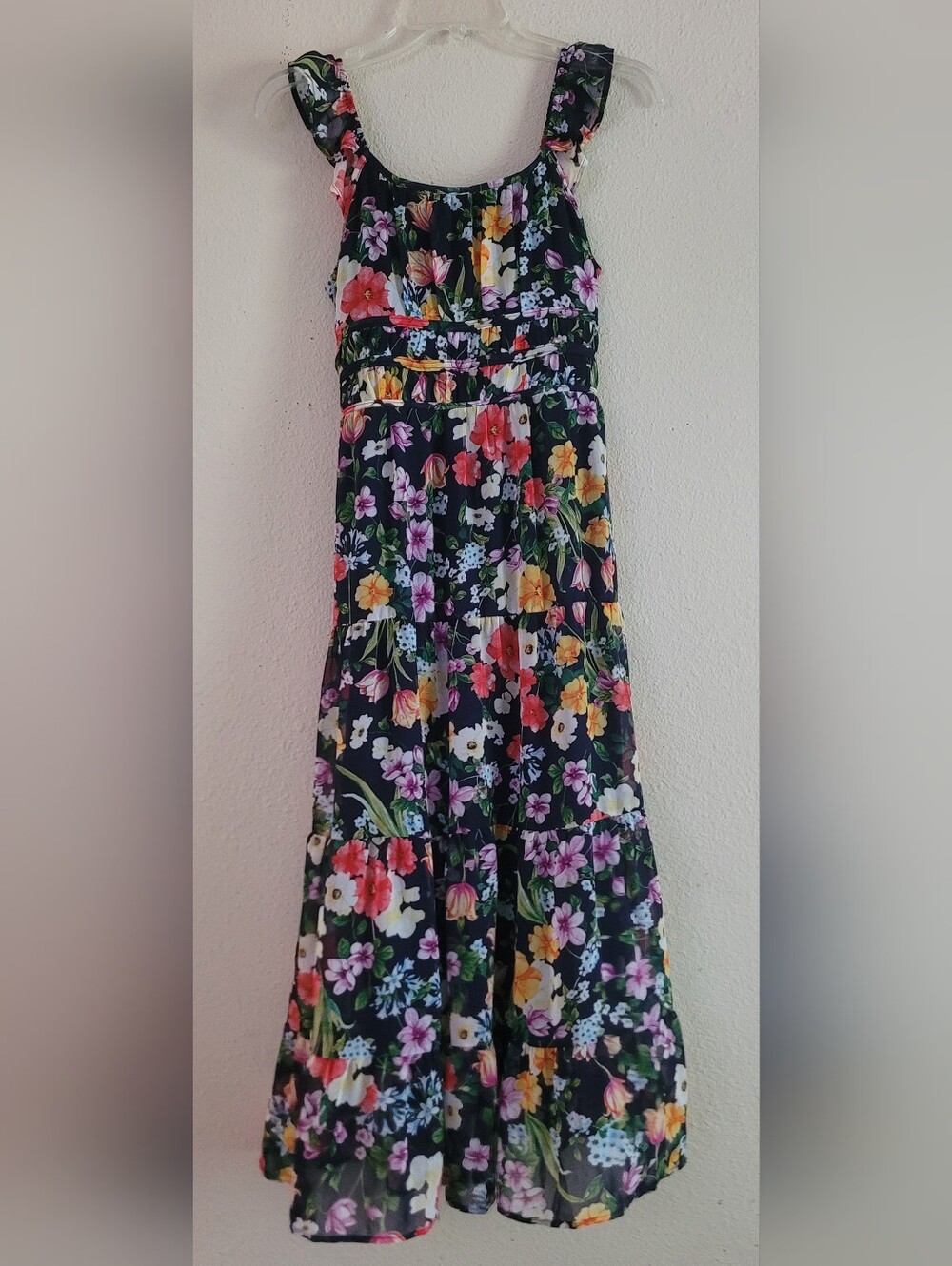 Xtraordinary Black Floral Maxi Dress with Multicolor Blooms